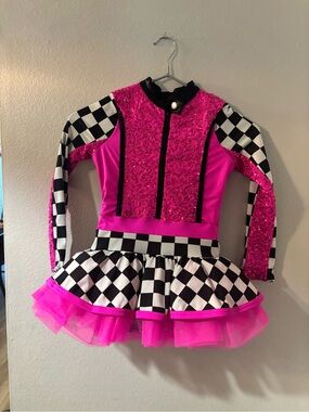 Weissman Route 66 Hot Pink Sequin & Black-White Checkerboard Dance Costume